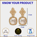 Gold Plated Cushion Cut White American Diamond Contemporary Long Drop Earrings