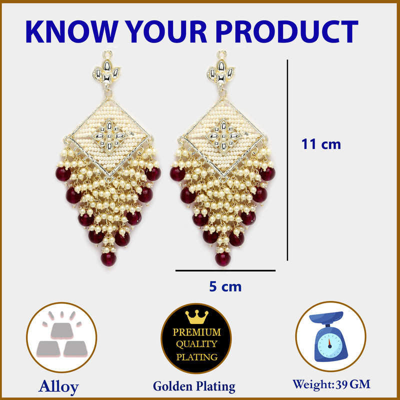 Gold Plated Traditional Handcrafted Pearl Kundan Beaded Chand Bali Earrings