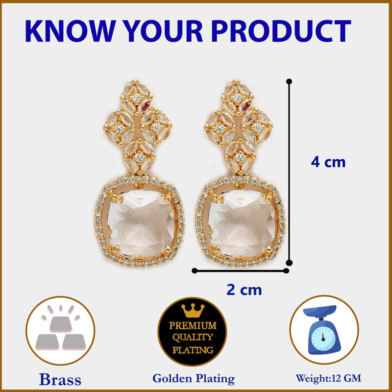 Gold Plated with White American Diamond Small Drop Earrings