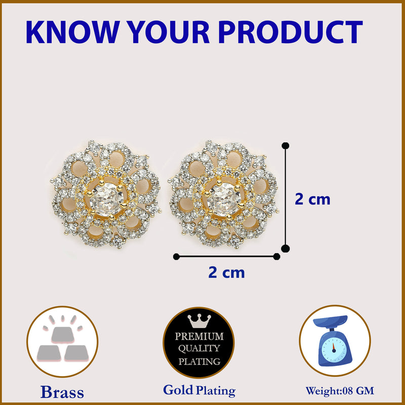 Gold Plated Dual Toned American Diamond Stud Earrings