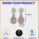 Rhodium Plated Starburst Pink American Diamond Contemporary Drop Earrings