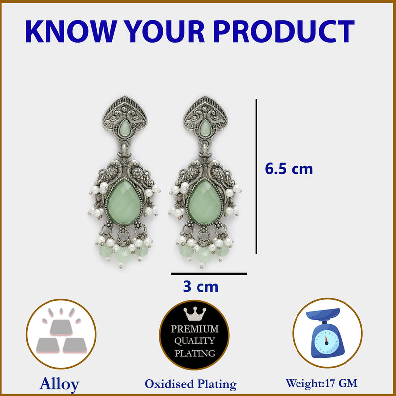 Oxidized Plated with Sea Green Cubic Zirconia Danglers Earrings