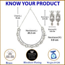 Rhodium-Plated White American Diamonds Studded Cubical Necklace & Earrings Jewellery Set