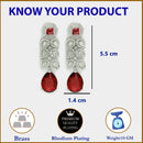 Rhodium Plated Silver Toned with Red American Diamond Small Drop Earrings