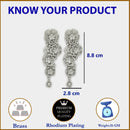 Rhodium Plated American Diamond Crystal Floral Dangler Earrings