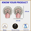 Rhodium Plated with Pink & White American Diamonds Circular Shaped Stud Earrings