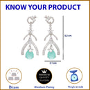 Rhodium-Plated Sea Green American Diamond studded Teardrop & Quirky Shaped Drop Earrings
