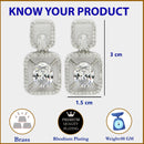 Rhodium Plated with White American Diamond Stylish Square Shaped Small Drop Earrings
