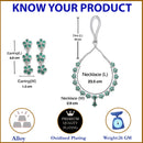 Oxidised Silver-Plated Flower Shaped Green American Diamond Studded Necklace Earrings Jewellery Set