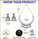 Rhodium-Plated Green American Diamond Studded Contemporary Necklace with Earrings Jewellery Set