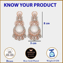 Rose Gold Plated Chandelier White American Diamond Contemporary Long Drop Earrings