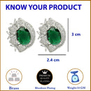 Rhodium Plated Floral Design with Green & White American Diamond Stud Earrings