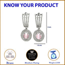 Rhodium Plated Oval Pink AD Studded Contemporary Long Drop Earrings
