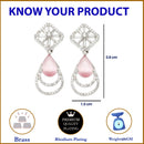 Rhodium Plated Geometric Shape Pink American Diamond Contemporary Drop Earrings