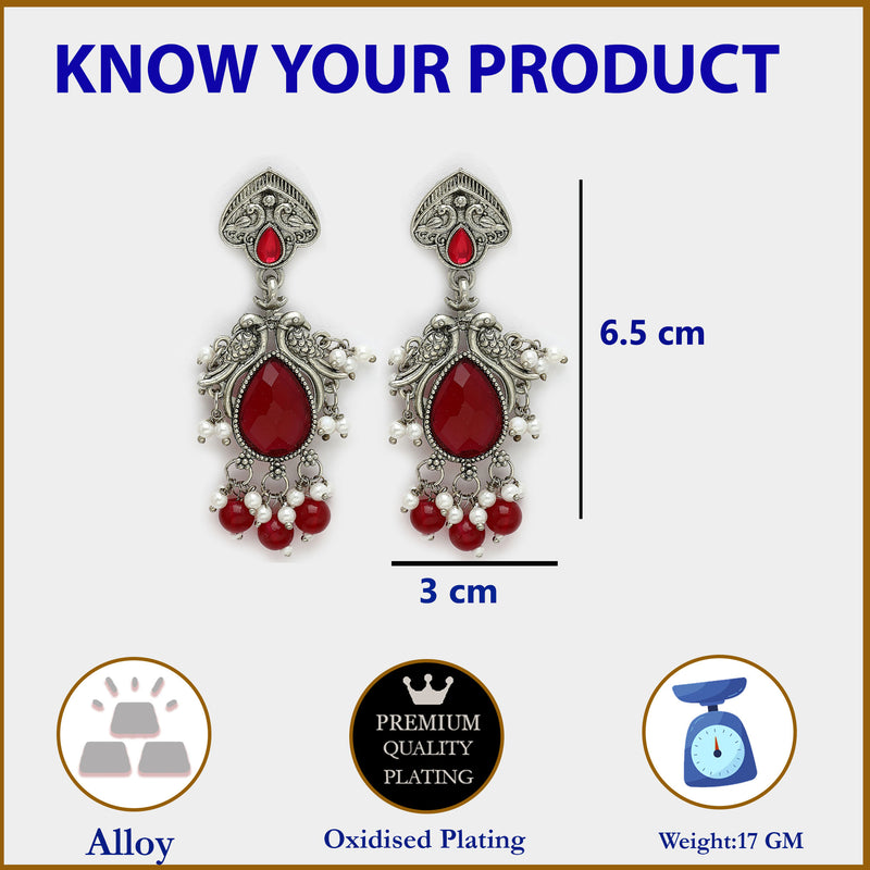 Oxidized Plated with Red Cubic Zirconia Danglers Earrings