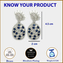 Rhodium Plated Tiny Tear Drops Blue & White American diamond Small Drop Earrings