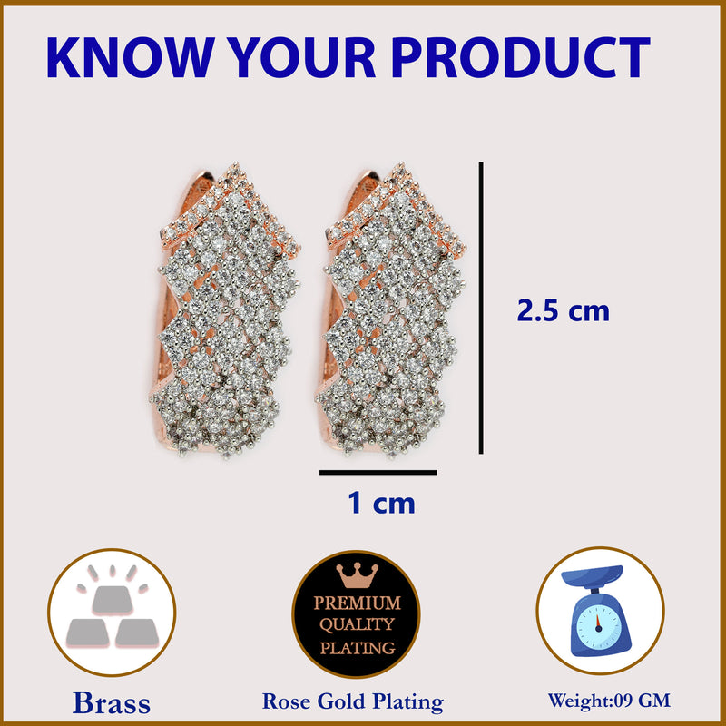 Rose Gold Plated American Diamond Small Drop Hoop Earrings