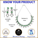 Rhodium-Plated Silver Toned Rectangle Green American Diamond Studded Necklace Earrings Jewellery Set