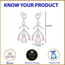 Rhodium Plated Quirky Pink AD Studded Contemporary Long Drop Earrings