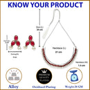 Rhodium-Plated with Oxidised Silver-Tone Red American Diamond-Studded & Pearl Beaded Jewellery Set