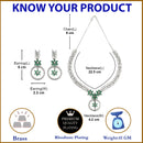 Rhodium-Plated Green American Diamond Studded Star & Leaf Shaped Necklace With Earrings Set