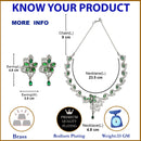 Rhodium-Plated Green American Diamond Studded Floral & Paisley Shaped Necklace with Earrings Jewellery Set