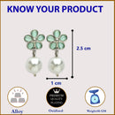 Rhodium Plated Flower Sea Green American Diamond Office Wear Drop Earrings