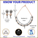 Rose Gold-Plated Gunmetal Toned White American Diamond Studded Flower-Round Necklace with Earring Jewellery Set