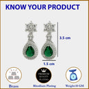 Rhodium Plated Starburst Green American Diamond Contemporary Drop Earrings