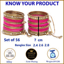 Gold-Plated Pink Matte Finish Velvet American Diamond Studded Gold Pearl Tasselled Bangles Set Of 56