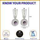 Rhodium-Plated Purple American Diamond studded Handcrafted Oval Shaped Drop Earrings