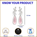 Rhodium-Plated Pink American Diamond studded Teardrop & Leaf Shaped Drop Earrings