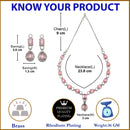 Rhodium-Plated Pink American Diamond Studded Fashionable Necklace & Earrings Jewellery Set