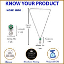 Rhodium-Plated Silver Toned Green Cubic Zirconia studded Floral Shaped Cute Pendant with Earrings