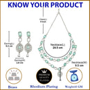 Rhodium-Plated Sea Green American Diamond Studded Abstract Necklace & Earrings Jewellery Set