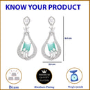 Rhodium Plated Quirky Sea Green AD Stone Contemporary Long Drop Earrings