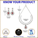 Rhodium-Plated Silver Tone Square Red American Diamond Studded Necklace Earring Jewellery Set