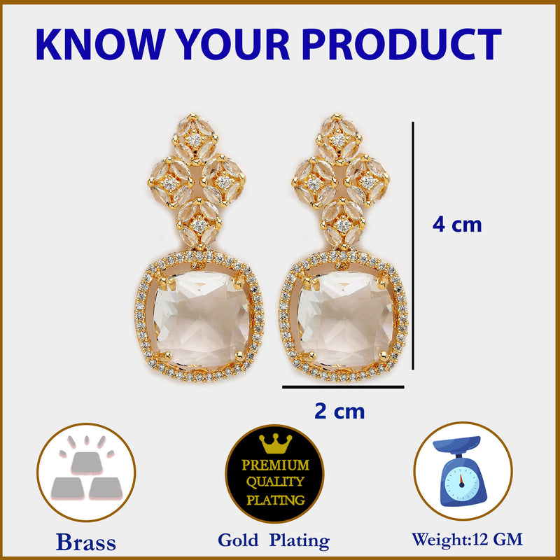 Gold Plated with White American Diamond Small Drop Earrings