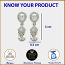 Rhodium Plated Silver Toned with White American Diamond Small Drop Earrings