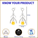 Rhodium Plated Quirky Yellow American Diamond Contemporary Long Drop Earrings
