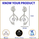 Rhodium Plated Leaf White AD Studded Contemporary Long Drop Earrings