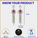 Rhodium Plated with Cluster Design Red & White American Diamond Dangler Earrings