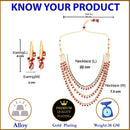 Gold-Plated Red Pearl Drop Intricate Layered Necklace with Hoop Earrings Set