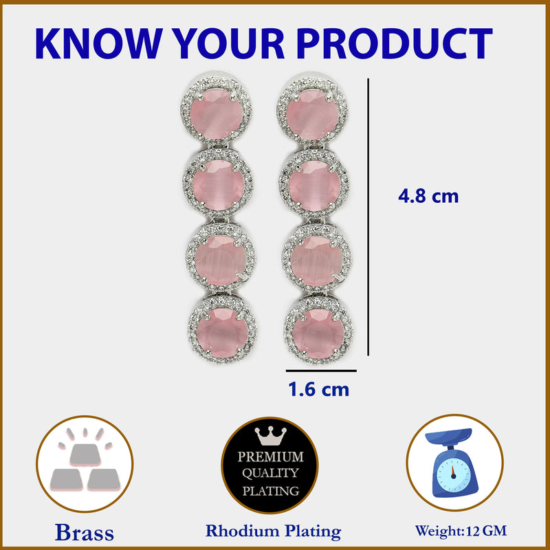 Rhodium Plated Silver Toned with Pink American Diamonds Dangler earrings