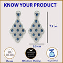 Rhodium Plated Chandelier Blue American Diamond Contemporary Long Drop Earrings