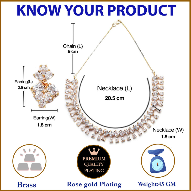 Gold-Plated Pear White American Diamond Studded Necklace with Earrings Jewellery Set