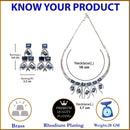 Rhodium-Plated Navy Blue American Diamond Studded Contemporary Necklace with Earrings