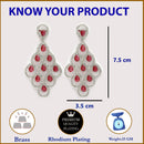 Rhodium Plated Chandelier Red American Diamond Contemporary Long Drop Earrings