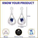 Rhodium-Plated Navy Blue American Diamond studded Handcrafted Quirky Shaped Drop Earrings