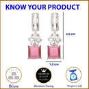 Rhodium-Plated Pink American Diamond studded Square & Floral Shaped Drop Earrings